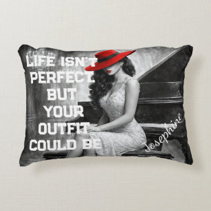 Customized Red Hat Piano Glam Fashion Quote Chic Accent Pillow