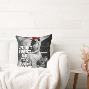 Customized Red Hat Piano Glam Fashion Quote Chic Throw Pillow