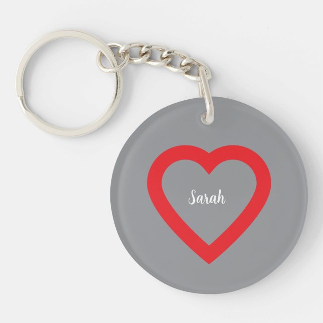 Customized red heart keychain with name (Front)