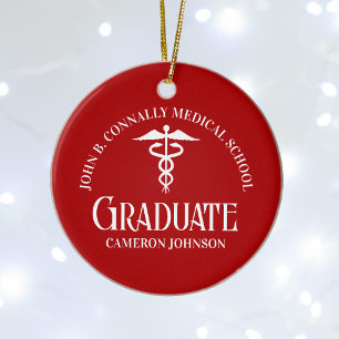 Customized Red Medical School Graduation Christmas Ceramic Ornament