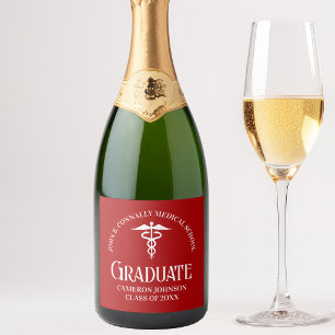 Customized Red Medical School Graduation Party Sparkling Wine Label