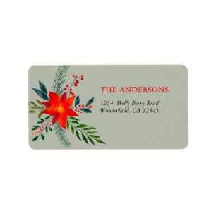Customized Red Poinsettia Merry Christmas Label