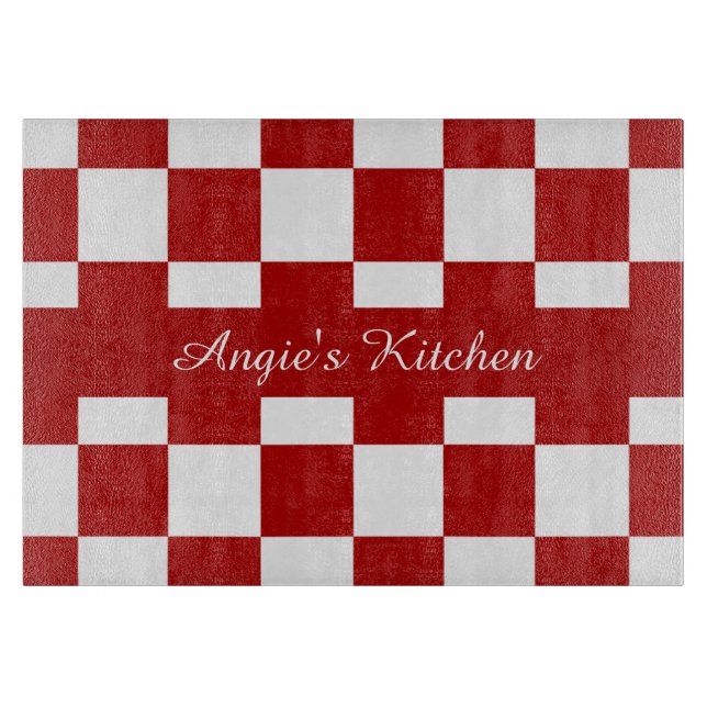 Customized Red & White Chequerboard Kitchen Gadget Cutting Board (Front)