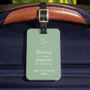 Customized Retired Teacher Sage Green Monogram Luggage Tag
