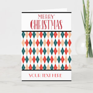 Customized Retro Christmas Red Green Diamond Plaid Holiday Card