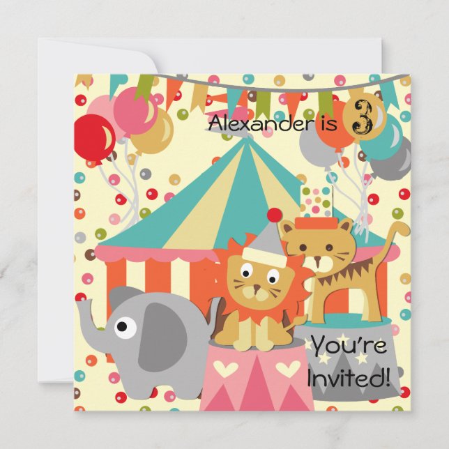 Customized Retro Circus Birthday Invitations (Front)