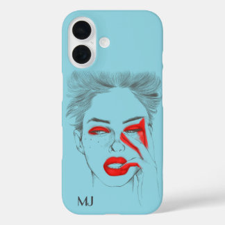 Customized Retro Illustration - Baby blue iPhone 16 Case