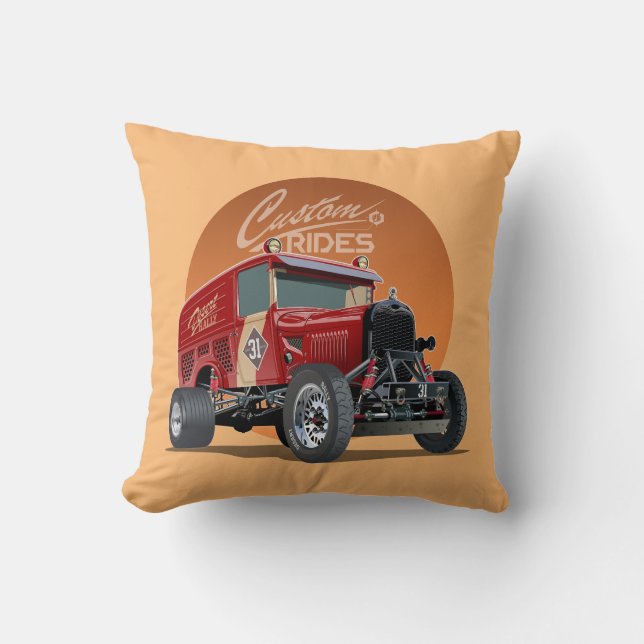 Customized retro race car concept throw pillow (Front)