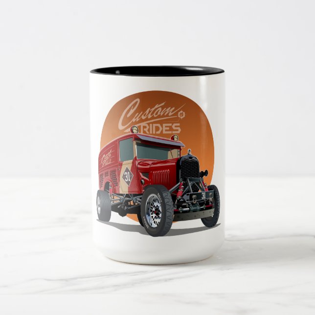Customized retro race car concept Two-Tone coffee mug (Center)
