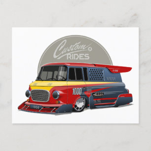 Customized retro race van concept postcard