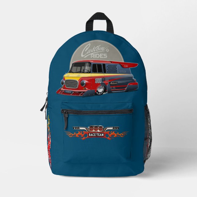 Customized retro race van concept printed backpack (Front)