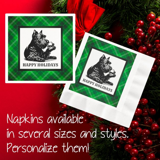 Customized Retro Scotty Dog Tartan Napkin (Perfect for holiday parties!)