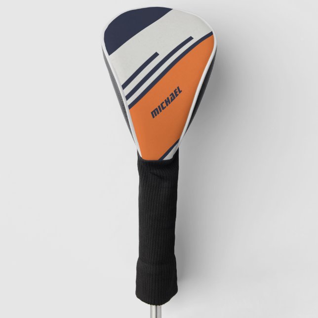 Customized Retro Stripes in  Blue Orange  Golf Head Cover (Front)