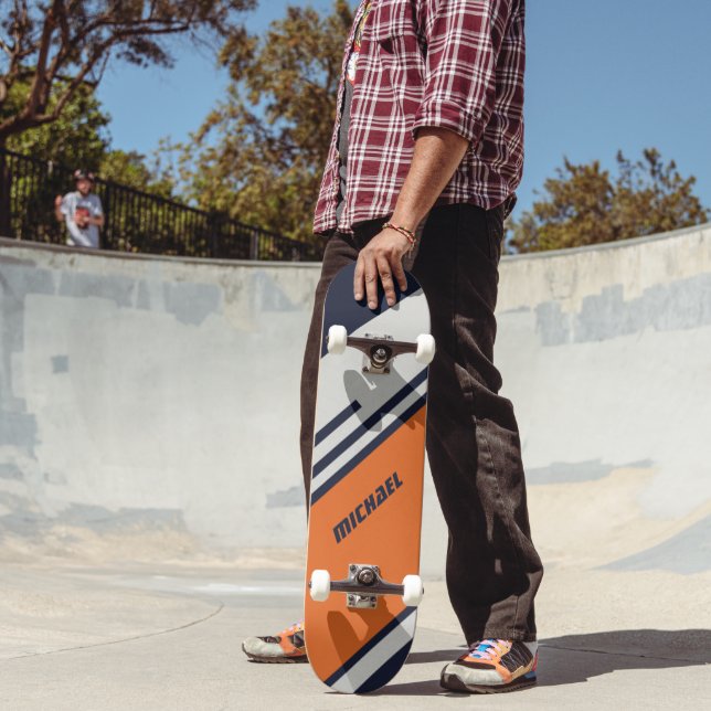 Customized Retro Stripes in  Blue Orange  Skateboard (Outdoor 2)