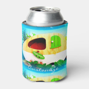 Customized Retro Vintage camper blue Can Cooler