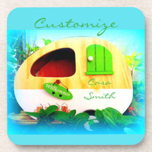 Customized Retro Vintage camper blue Coaster