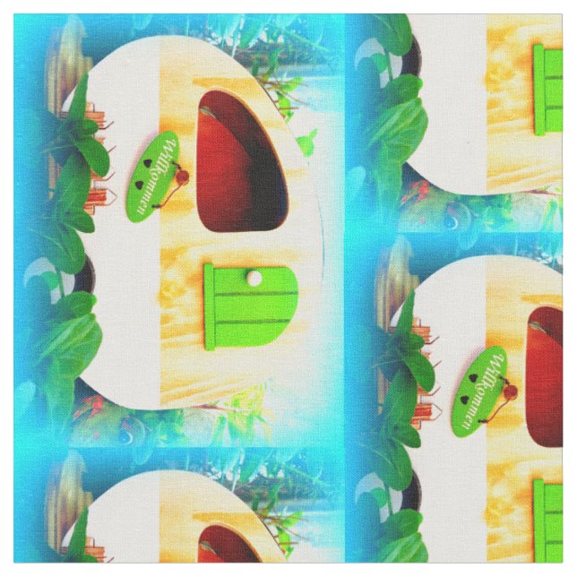 Customized Retro Vintage camper pattern blue Fabric (Close Up)