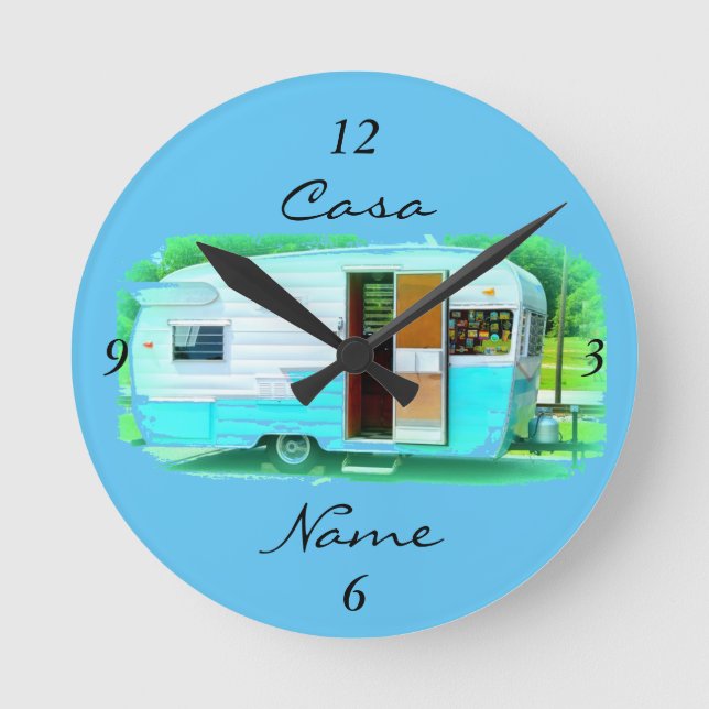 Customized Retro Vintage camper Round Clock (Front)