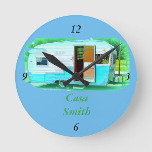 Customized Retro Vintage camper trailer Round Clock