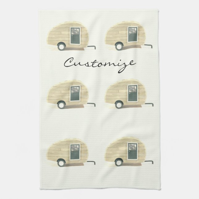 Customized Retro Vintage teardrop camper Kitchen Towel (Vertical)