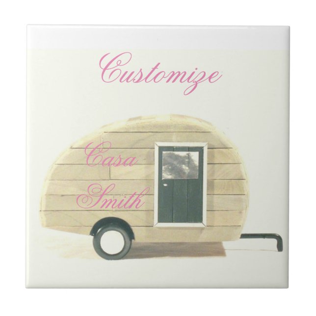 Customized Retro Vintage teardrop camper Tile (Front)