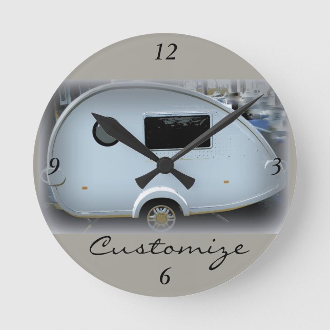 Customized Retro Vintage weathered caravan Round Clock (Front)