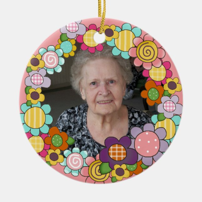 Customized Ring of Flowers Photo Ornament (Front)