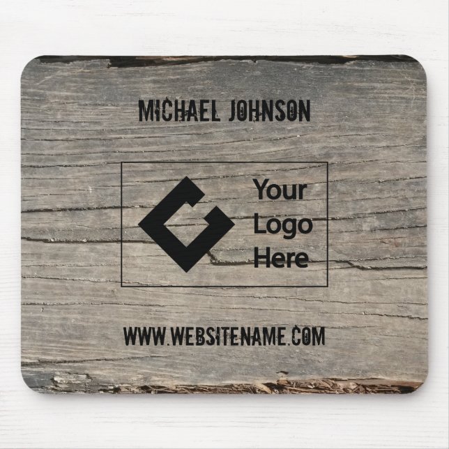 Customized Rustic Wood Texture Business with Logo Mouse Pad (Front)