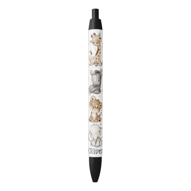 Customized Safari Animals Kids Black Ink Pen (Front Vertical)
