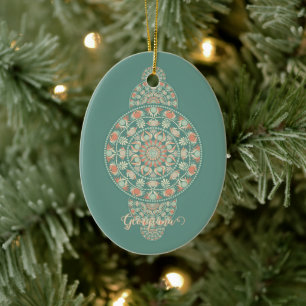 Customized Sage & Sand Retro Ornamental Mandala Ceramic Ornament