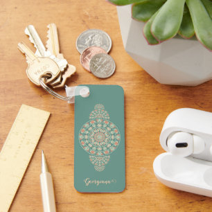 Customized Sage & Sand Retro Ornamental Mandala Keychain