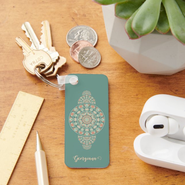 Customized Sage & Sand Retro Ornamental Mandala Keychain (Desk)