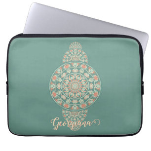 Customized Sage & Sand Retro Ornamental Mandala Laptop Sleeve