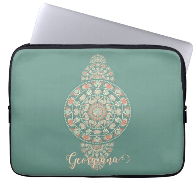 Customized Sage & Sand Retro Ornamental Mandala Laptop Sleeve (Front)