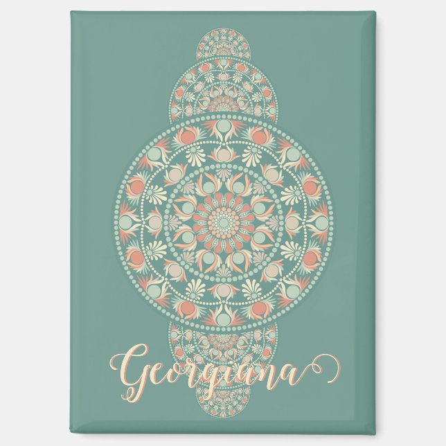 Customized Sage & Sand Retro Ornamental Mandala Magnet (Front)