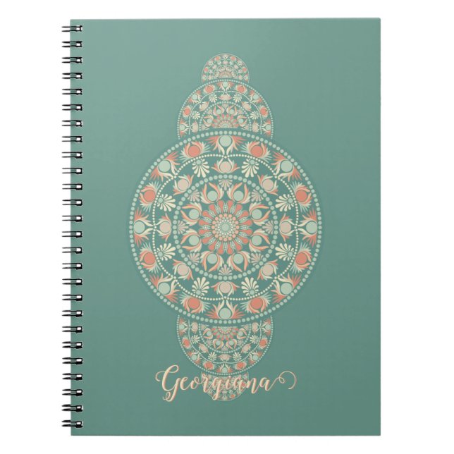 Customized Sage & Sand Retro Ornamental Mandala Notebook (Front)