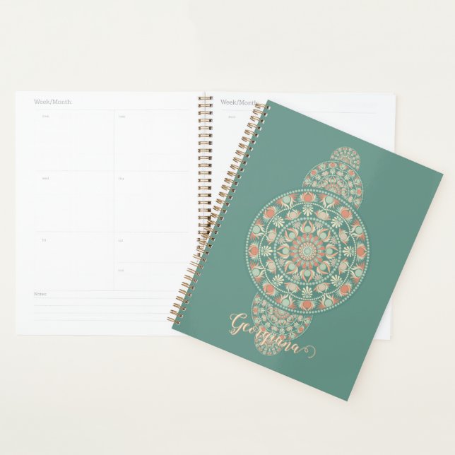 Customized Sage & Sand Retro Ornamental Mandala Planner (Display)