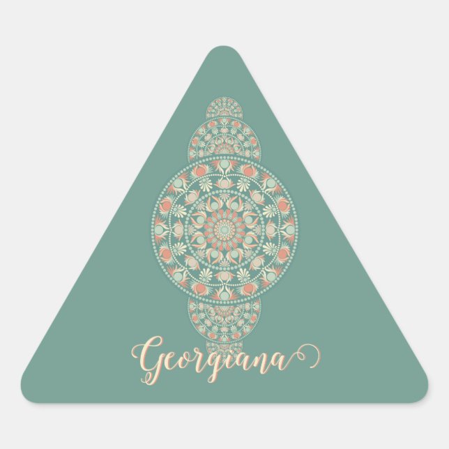 Customized Sage & Sand Retro Ornamental Mandala Triangle Sticker (Front)