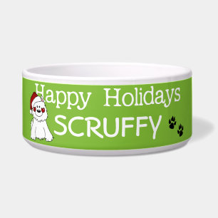 Customized Santa Dog Happy Holidays Dog Dish