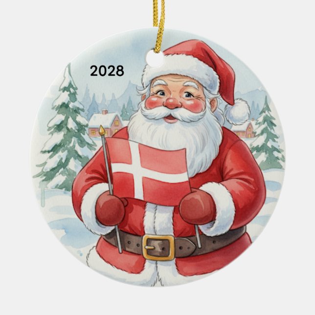 Customized Santa with Denmark Flag Ceramic Ornament (Front)