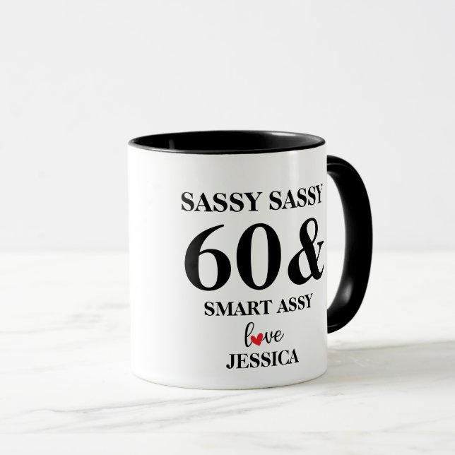 Customized Sassy Sixty Funny Birthday Gift Mug (Front Right)