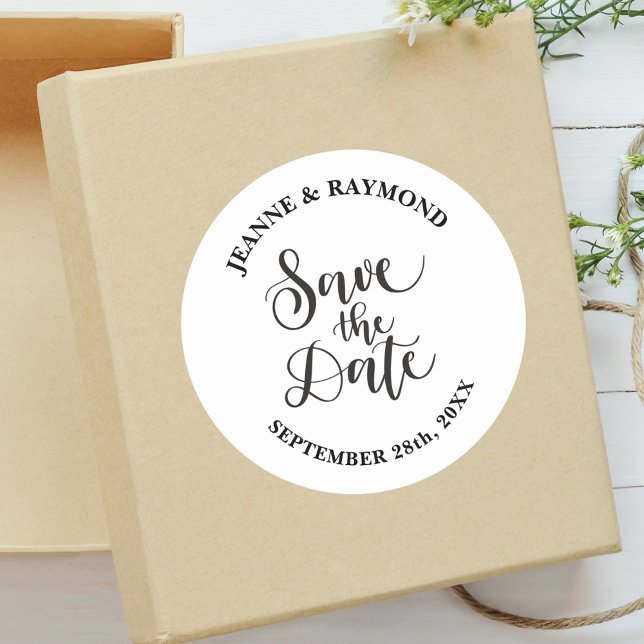 Customized Save The Date Wedding Announcement Classic Round Sticker (Creator Uploaded)