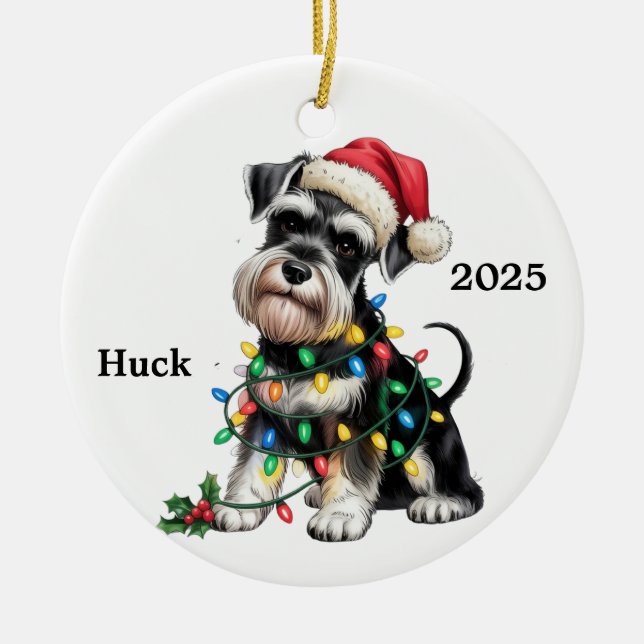 Customized Schnauzer Christmas Dog Ceramic Ornament (Front)
