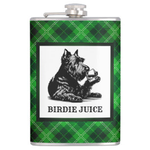Customized Scotty Dog and Tartan Birdie Juice Hip Flask