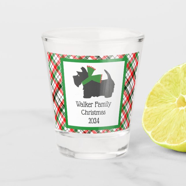 Customized Scotty Dog and Tartan Christmas Shot Glass (Front)