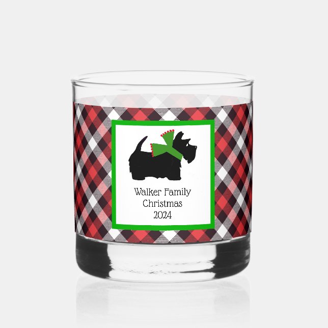 Customized Scotty Dog and Tartan Christmas Whiskey Glass (Front)