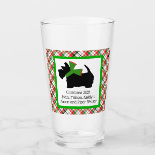Customized Scotty Dog and Tartan Merry Christmas Glass