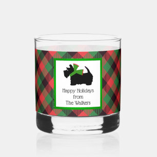 Customized Scotty Dog and Tartan Merry Christmas Whiskey Glass