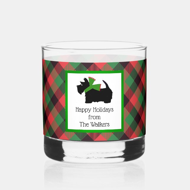 Customized Scotty Dog and Tartan Merry Christmas Whiskey Glass (Front)