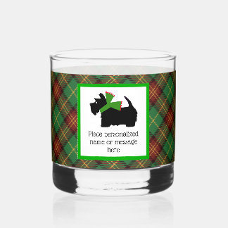 Customized Scotty Dog and Tartan Merry Christmas Whiskey Glass